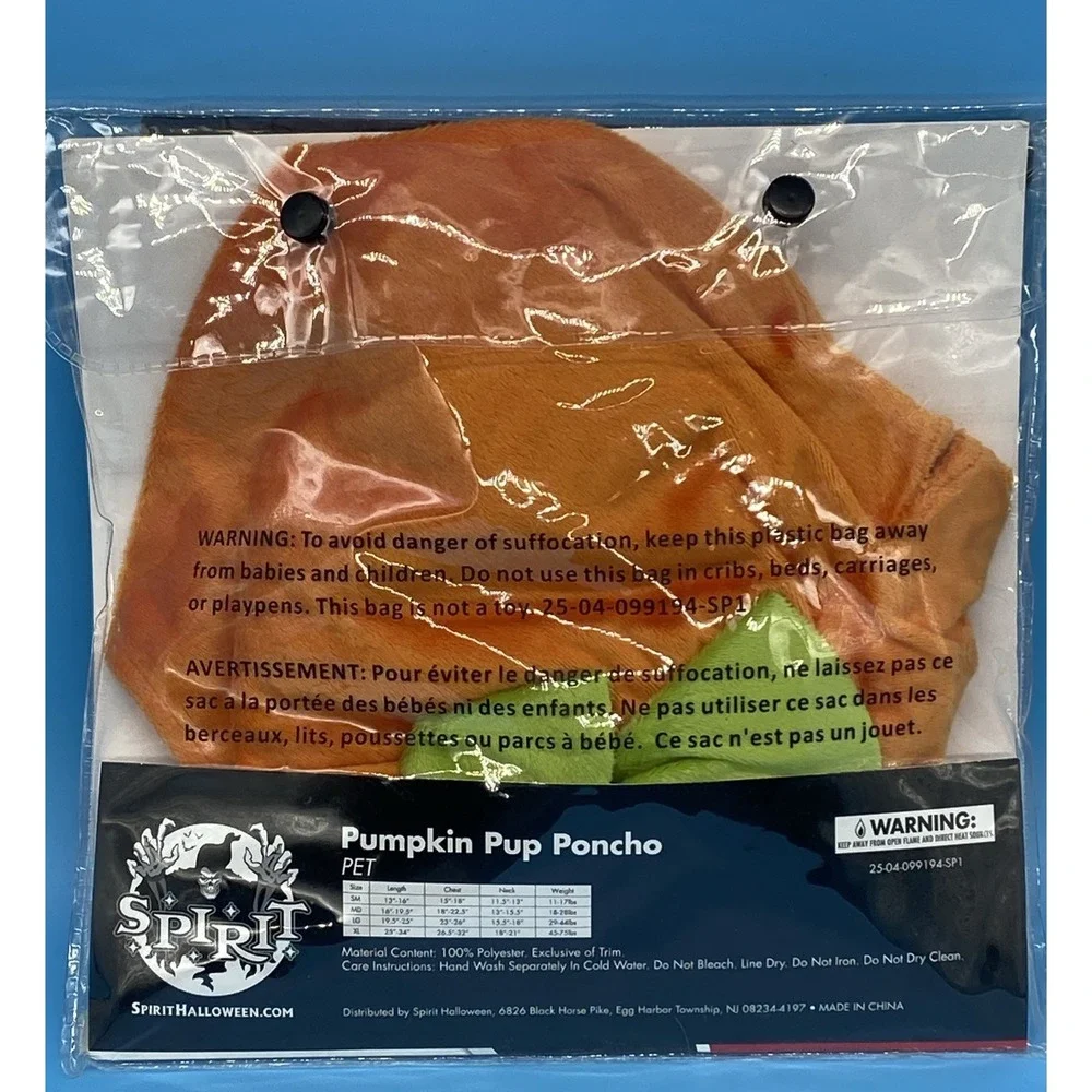 Spirit Halloween Dog‎ PUMPKIN PUP PONCHO Costume Medium 18-28 LBS